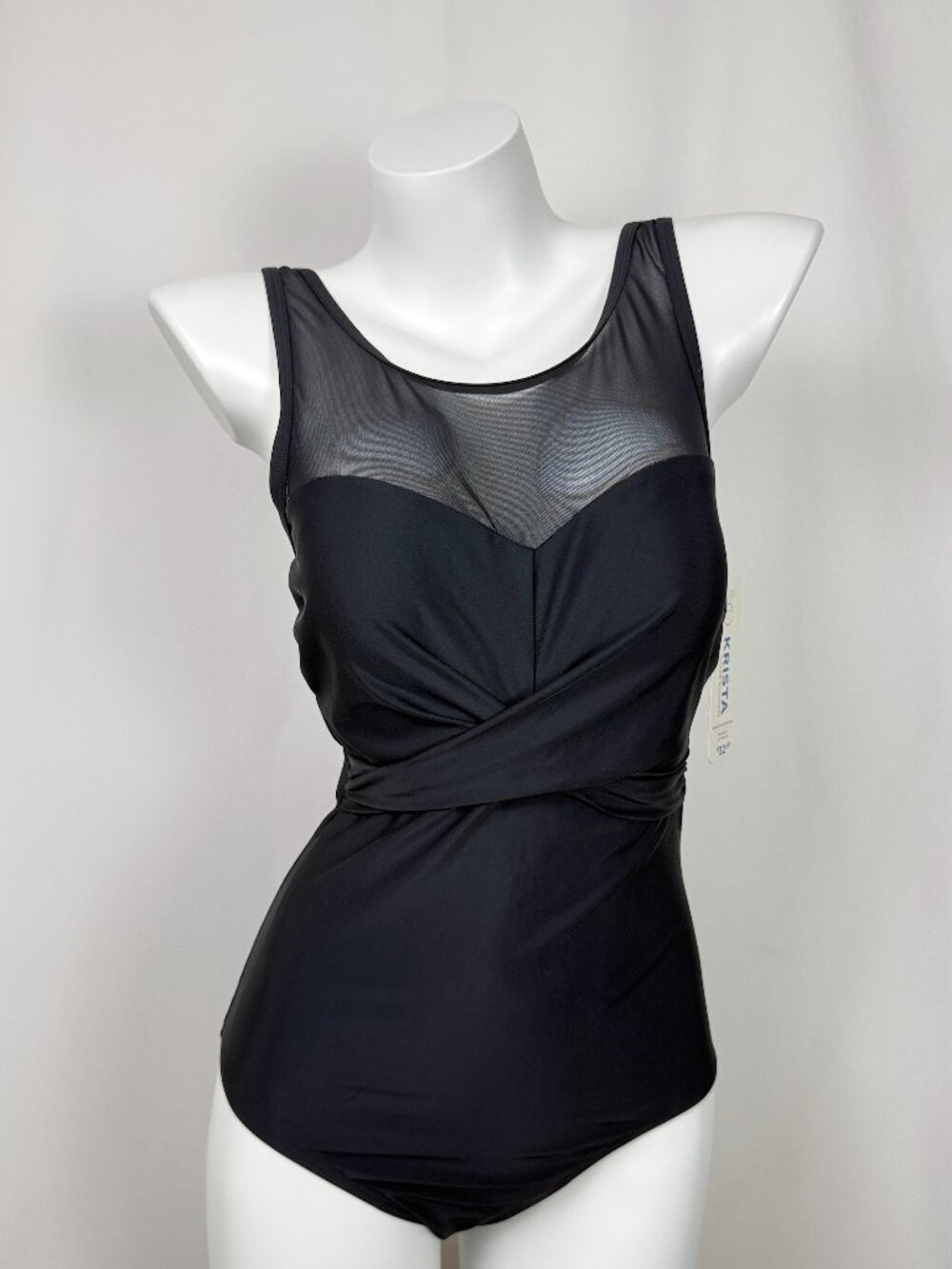 KRISTA Swimwear Womens High Neck Mesh One Piece Swimsuit Black Size M NWT